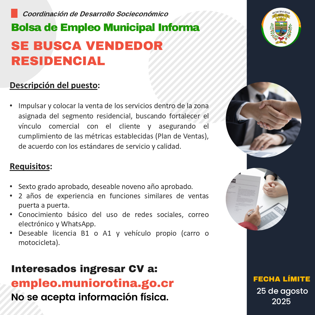 SE BUSCA VENDEDOR RESIDENCIAL